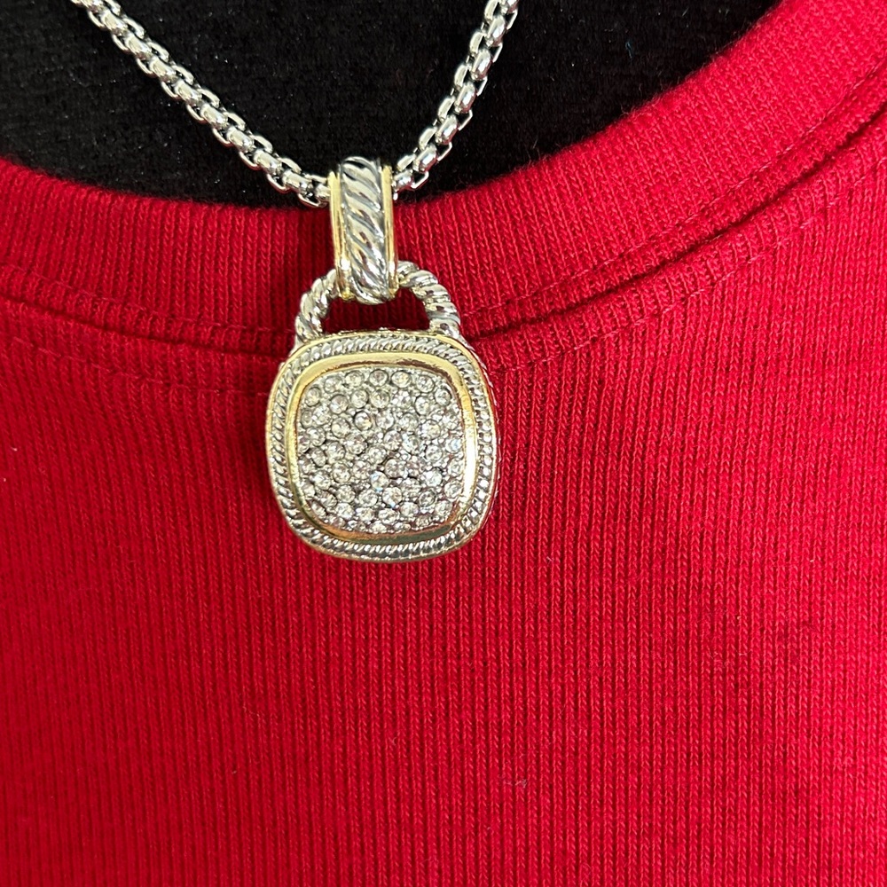 Pavé Square Padlock Pendant Necklace in Silver and Gold